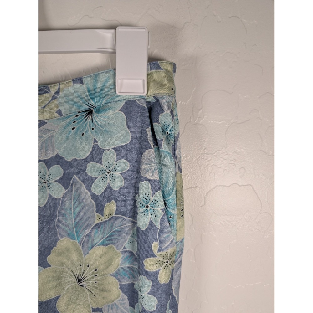 Tommy Bahama Pants Womens 6 Blue Green Floral 100% Silk Hawaiian Tropical Lounge - Picture 4 of 9